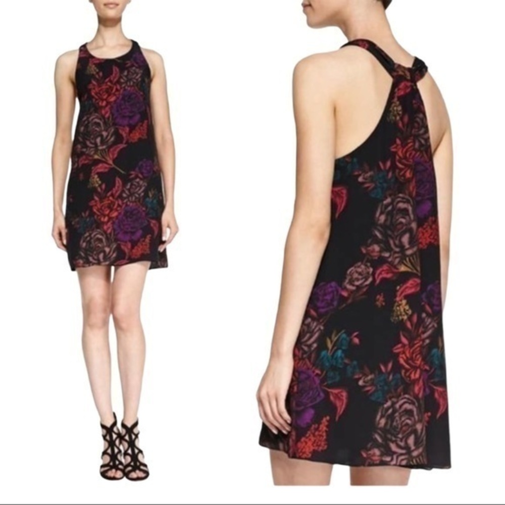 Alice + Olivia Liz Floral Chiffon Shift Dress Keyhole Back Fully Lined Size M